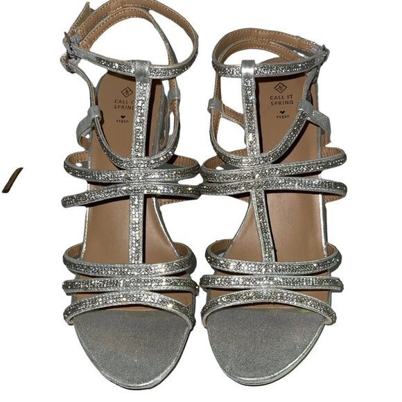 Call It Spring Vegan Silver Strappy Heels Women's Size 6.5 - Picture 2 of 7